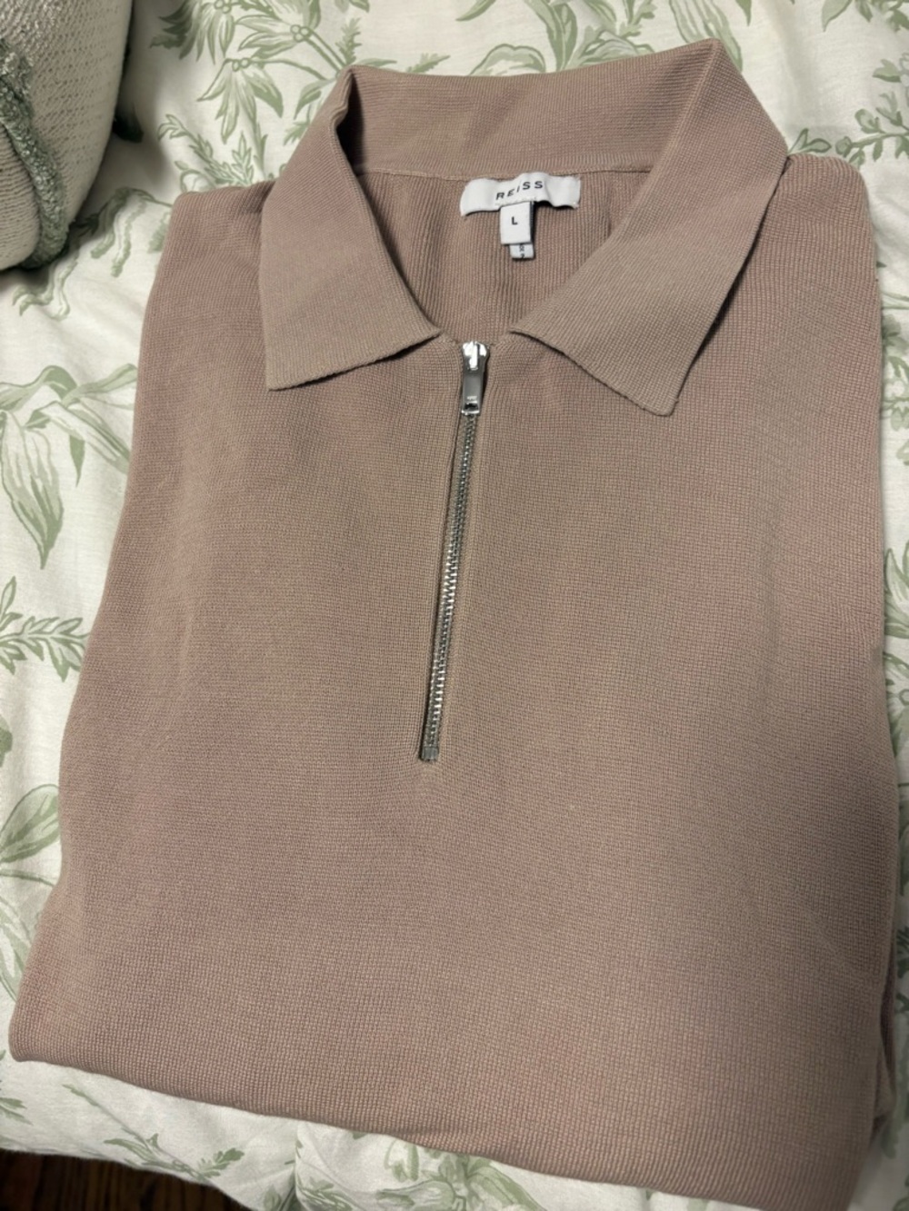 Reiss Knit Polo Sweater in Beige and Cream